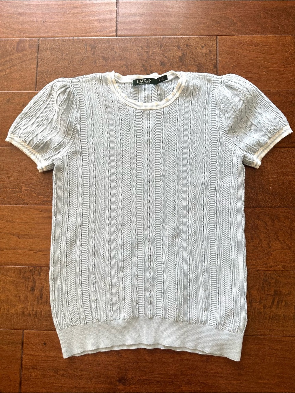 Lauren Ralph Lauren Blue Puff Sleeve Knit Sweater M - Picture 2 of 7
